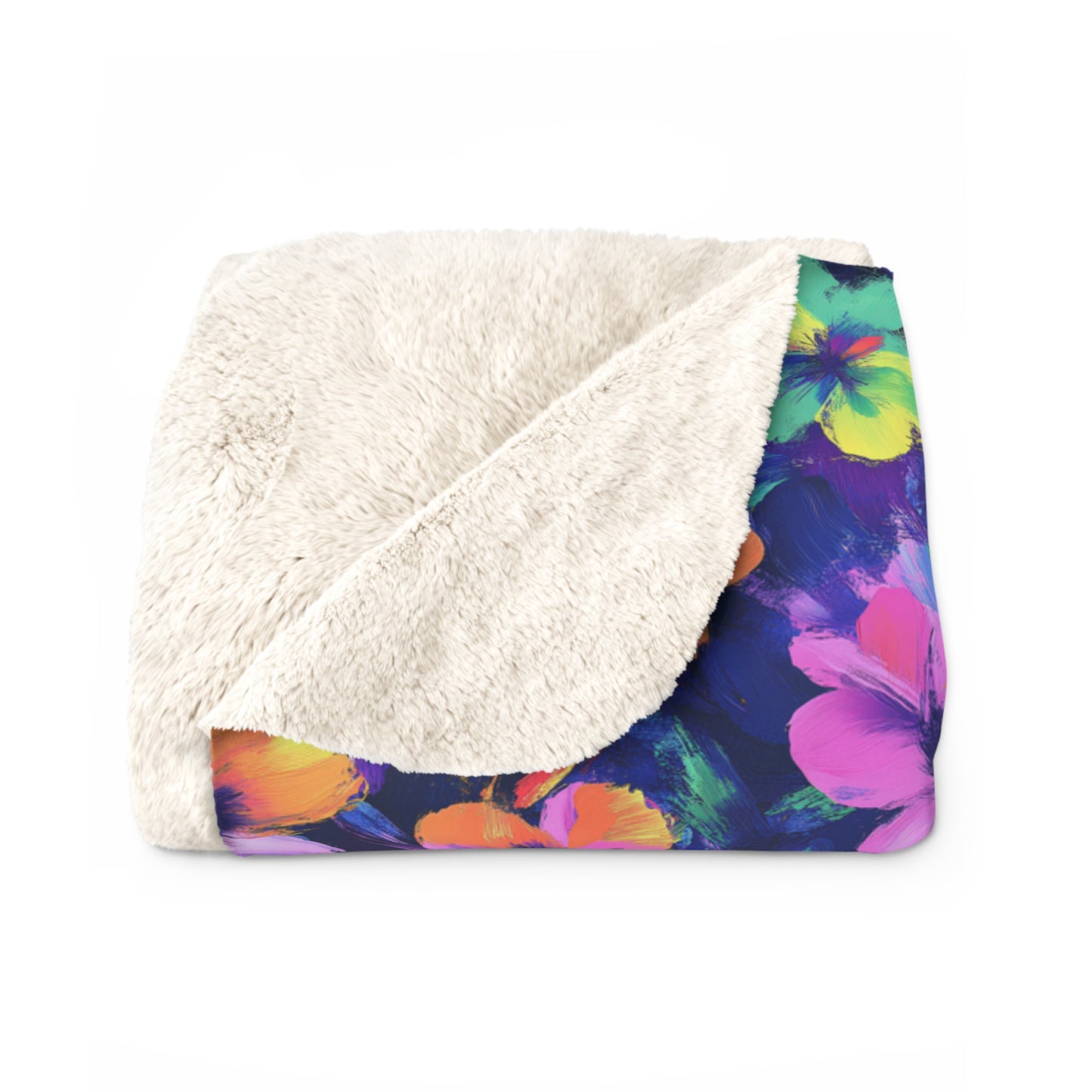 Watercolor Flowers Sherpa Fleece Blanket