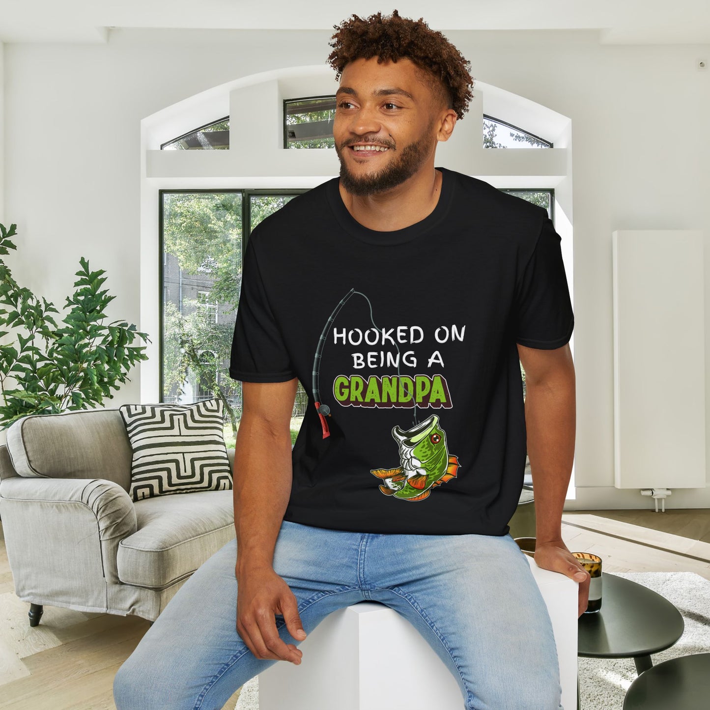 Hooked On Being A Grandpa Adult T-shirt