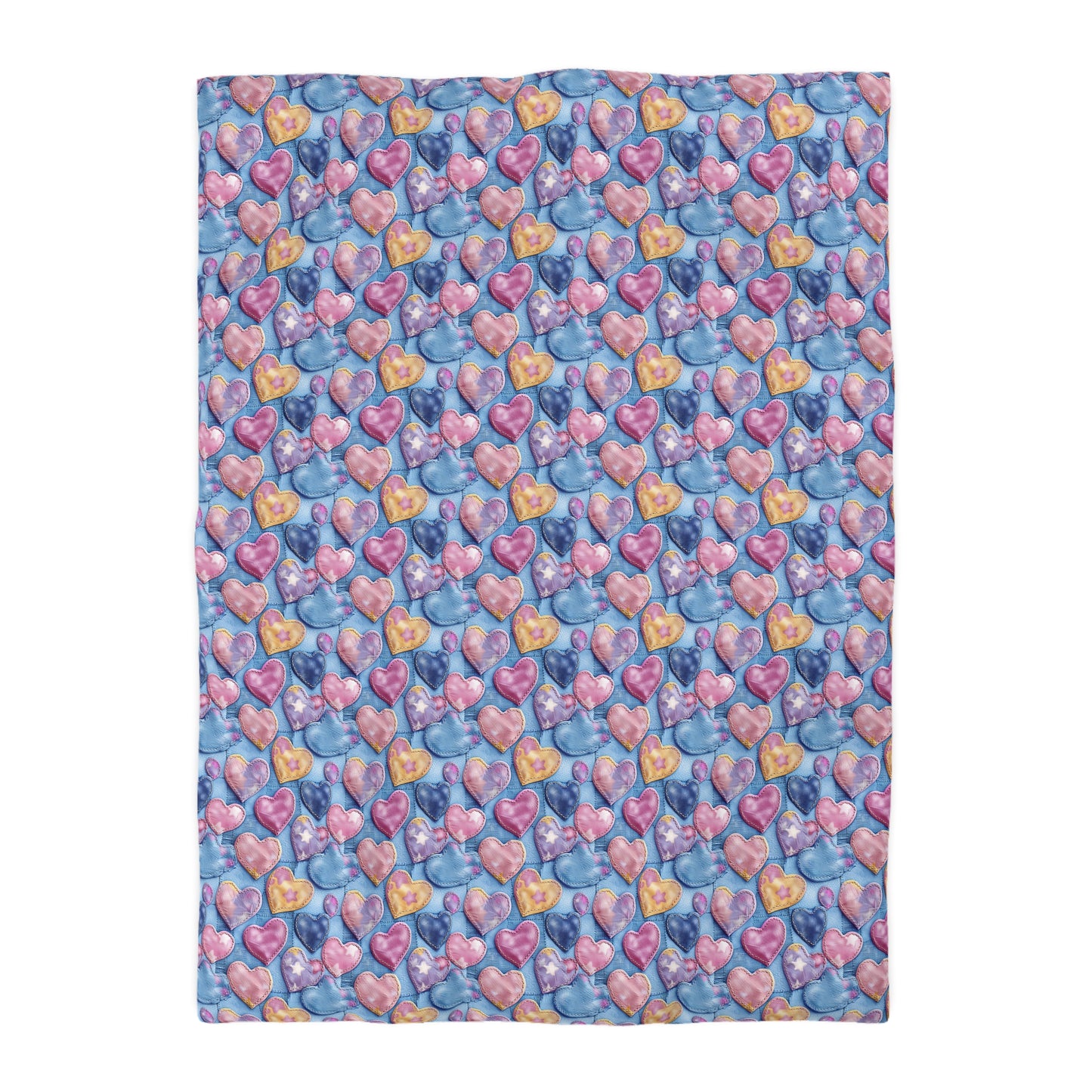 Color Pop Stitched Hearts Duvet Bedding Set