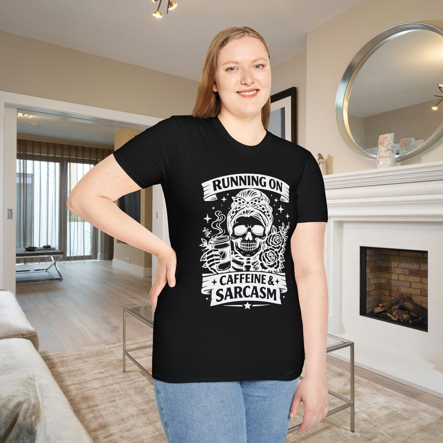 Running On Caffeine & Sarcasm Adult T-shirt