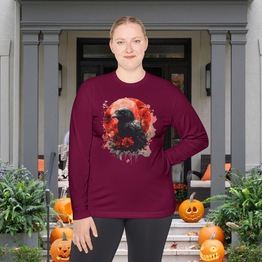 Creepy Raven with Full Moon Adult Long Sleeve Tee