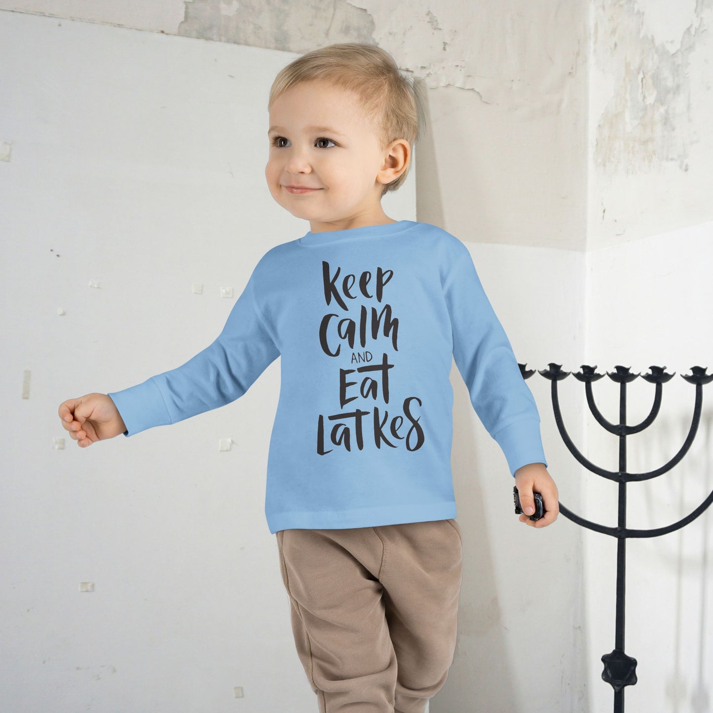 Keep Calm & Eat Latkes Toddler Long Sleeve Tee