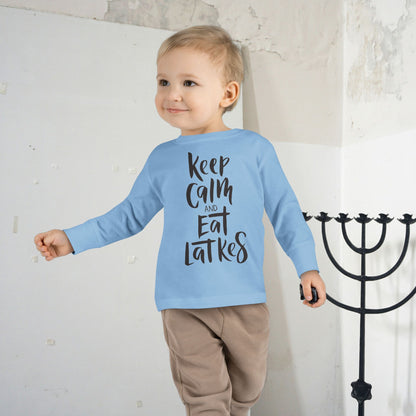 Keep Calm & Eat Latkes Toddler Long Sleeve Tee