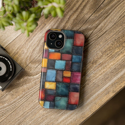 Coloerful Leather Patchwork MagSafe® Compatible Tough Case for iPhone