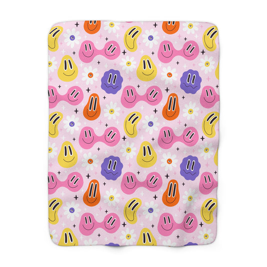 Whimsical Smiley Faces Sherpa Fleece Blanket