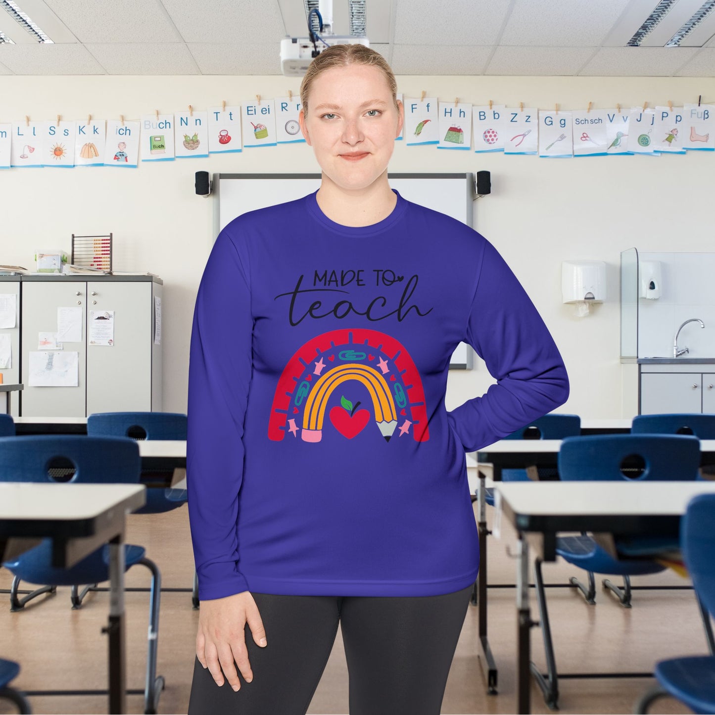 Made to Teach Rainbow Adult Long Sleeve Tee