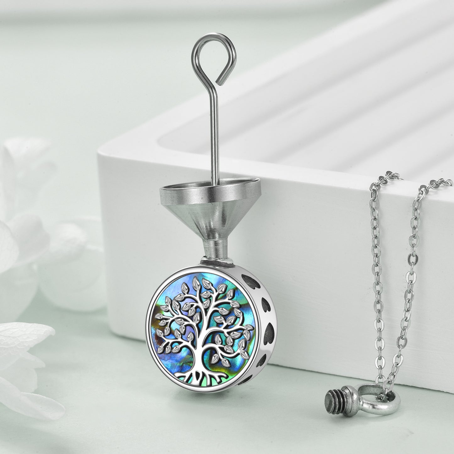 Tree of Life Urn Necklace – Abalone Shell & 925 Sterling Silver