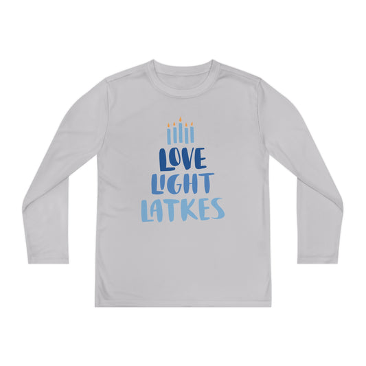 Hanukkah Love Light Latkes Youth Long Sleeve Tee