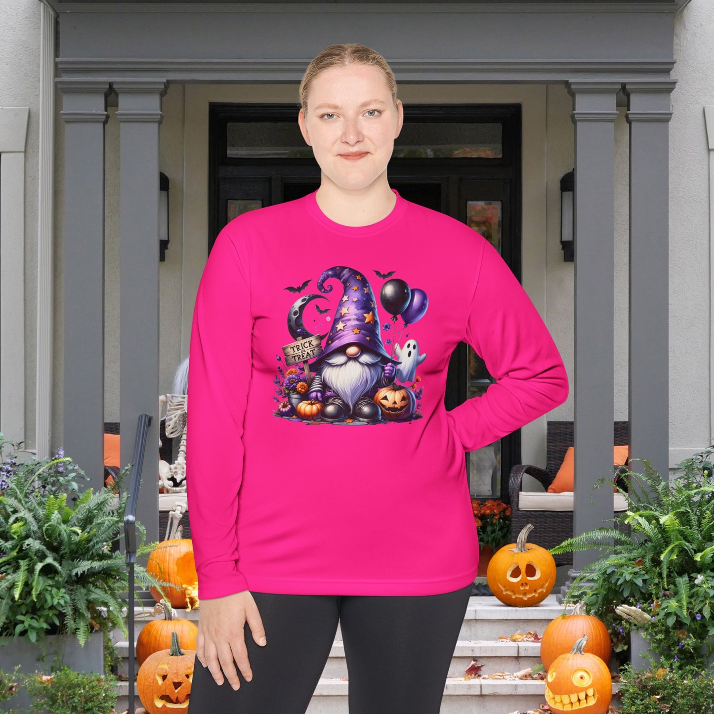 Trick or Treat Witchy Gnome Adult Long Sleeve Tee