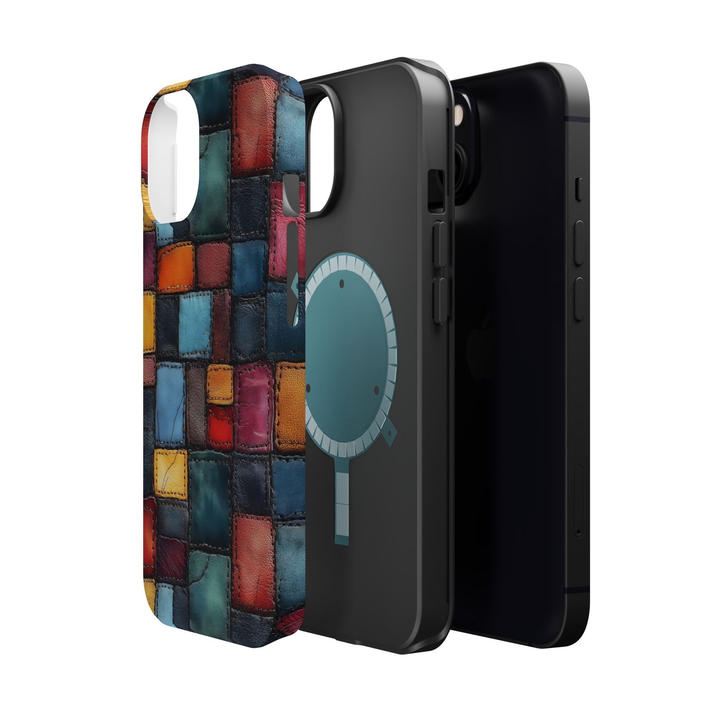 Coloerful Leather Patchwork MagSafe® Compatible Tough Case for iPhone