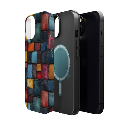 Coloerful Leather Patchwork MagSafe® Compatible Tough Case for iPhone