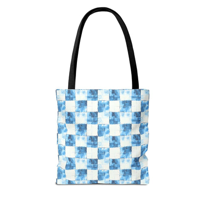 Cozy Blue Checkered Canvas Tote Bag