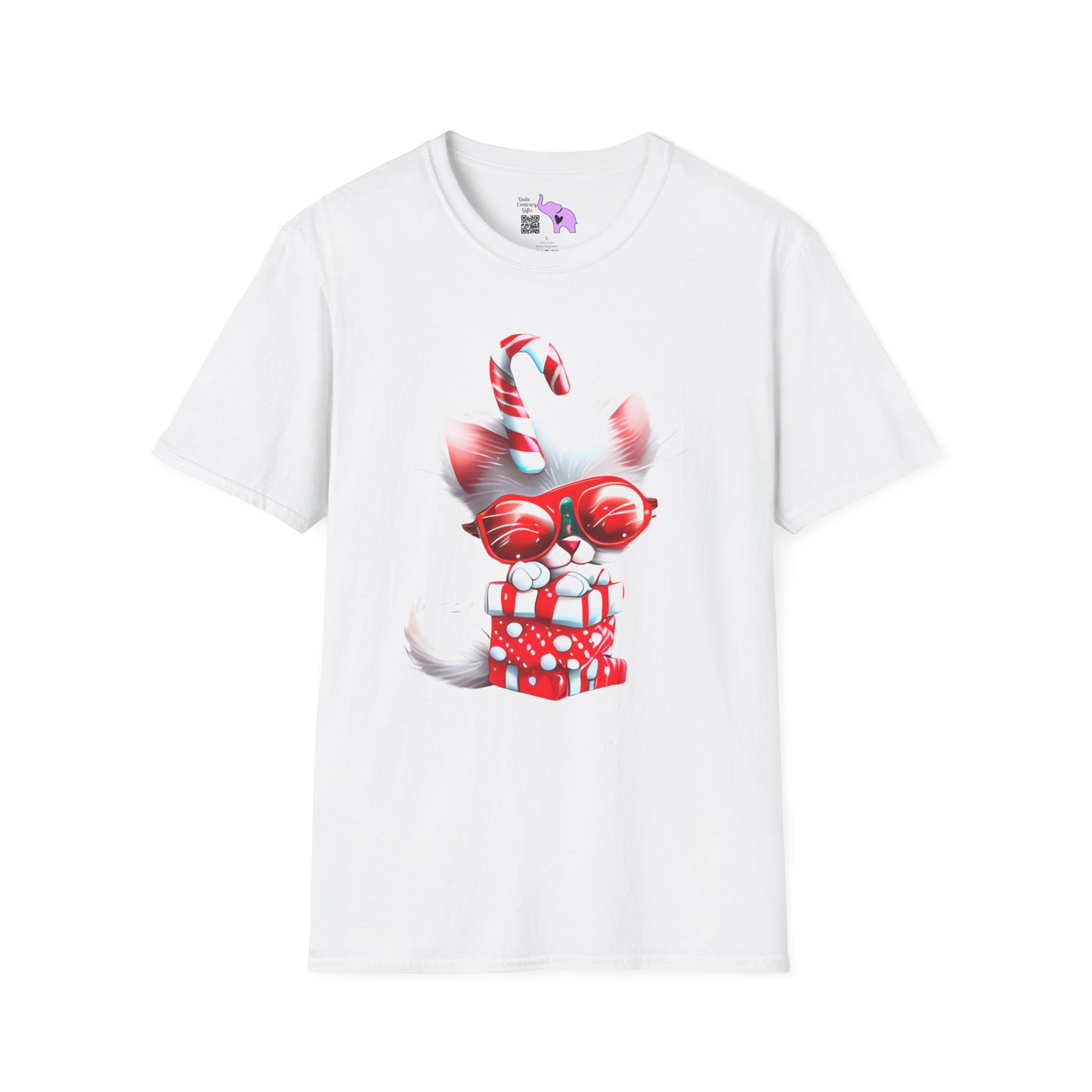 Candy Cane Kitten Adult T-shirt