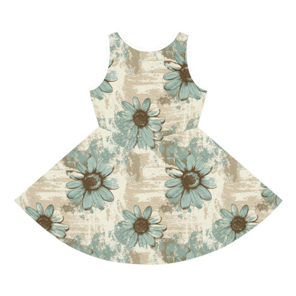 Rusty Teal Daisy Girls' Sleeveless Sundress