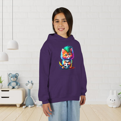 Cute Colorful Kitty w/Soccer Ball Youth Hoodie