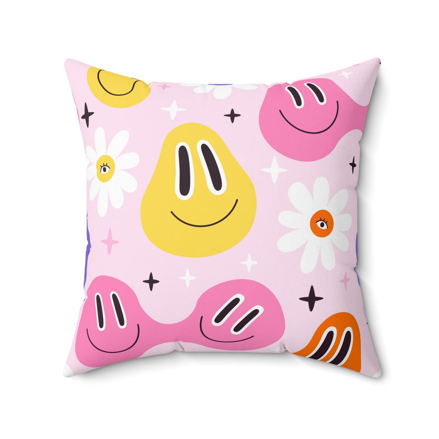 Whimsical Smiley Faces Throw Pillow