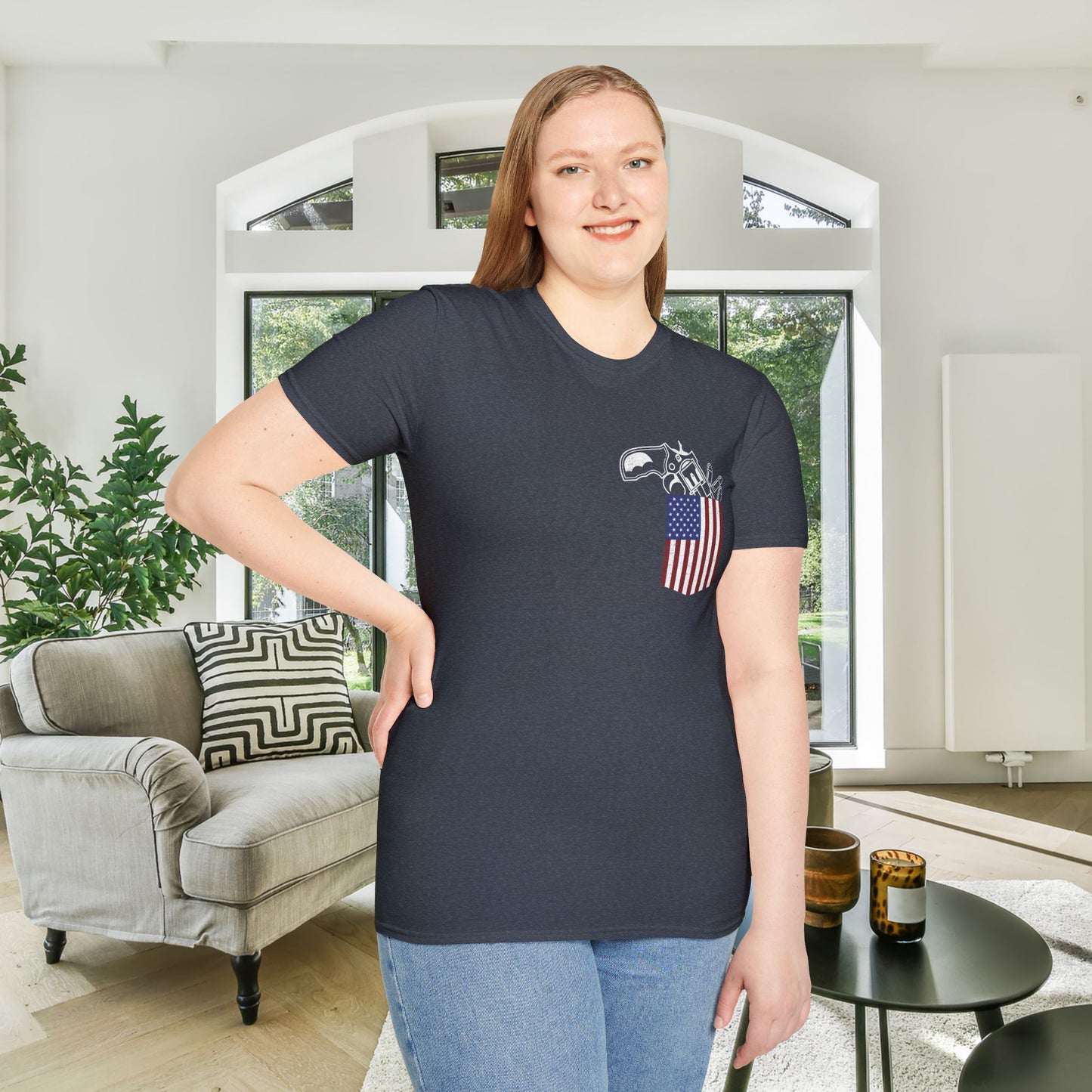 American Flag Pocket Gun Adult T-shirt