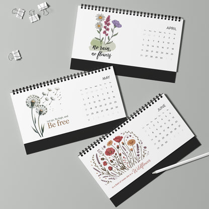 2026 Wildflower Desk Calendar — Inspirational Botanical Desktop Calendar (Grid Dates)