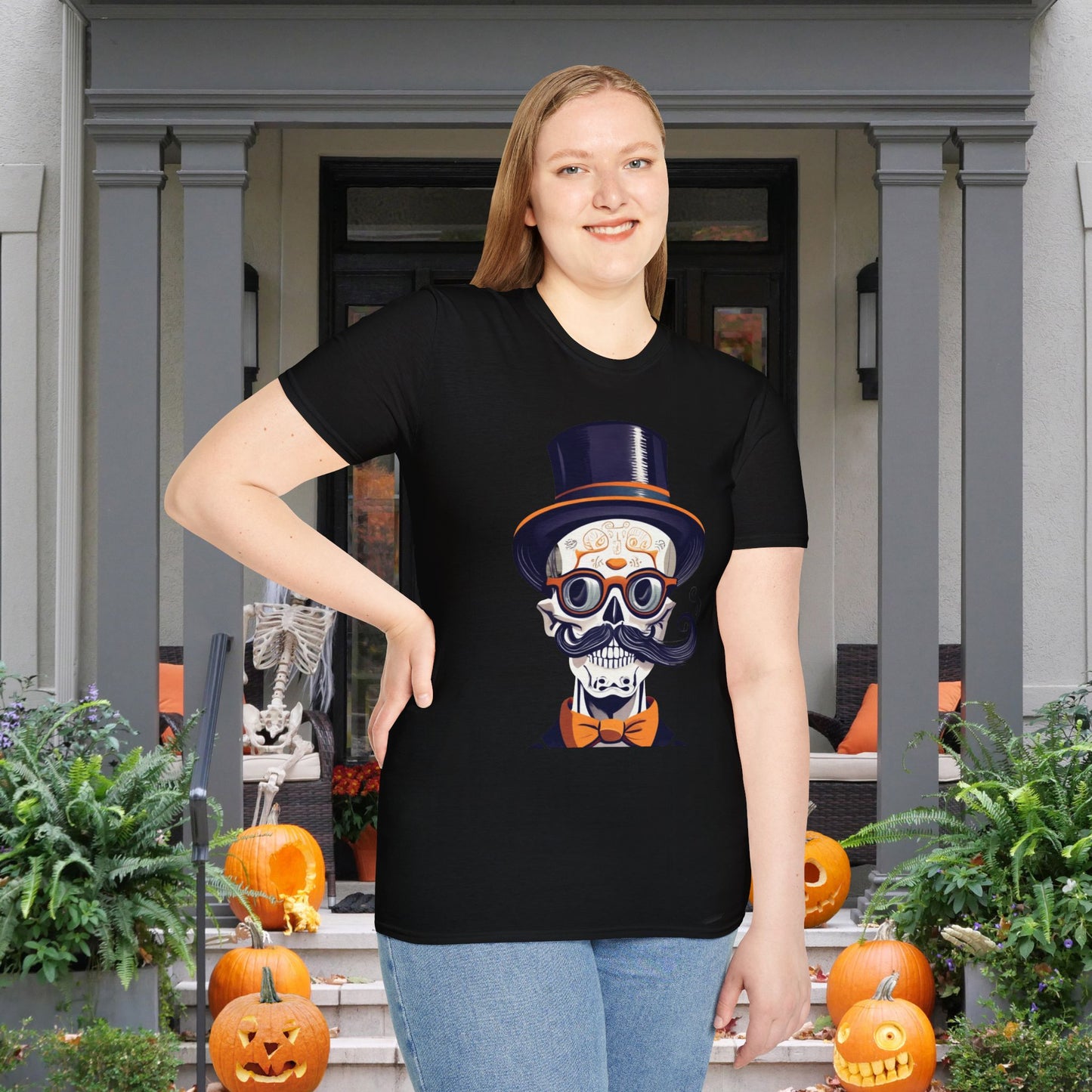 Top Hat & Mustache Skull Adult T-shirt