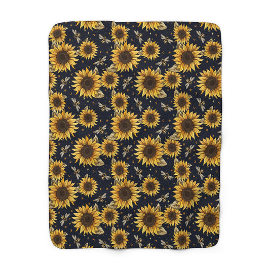 Sunflowers & Bees Sherpa Fleece Blanket
