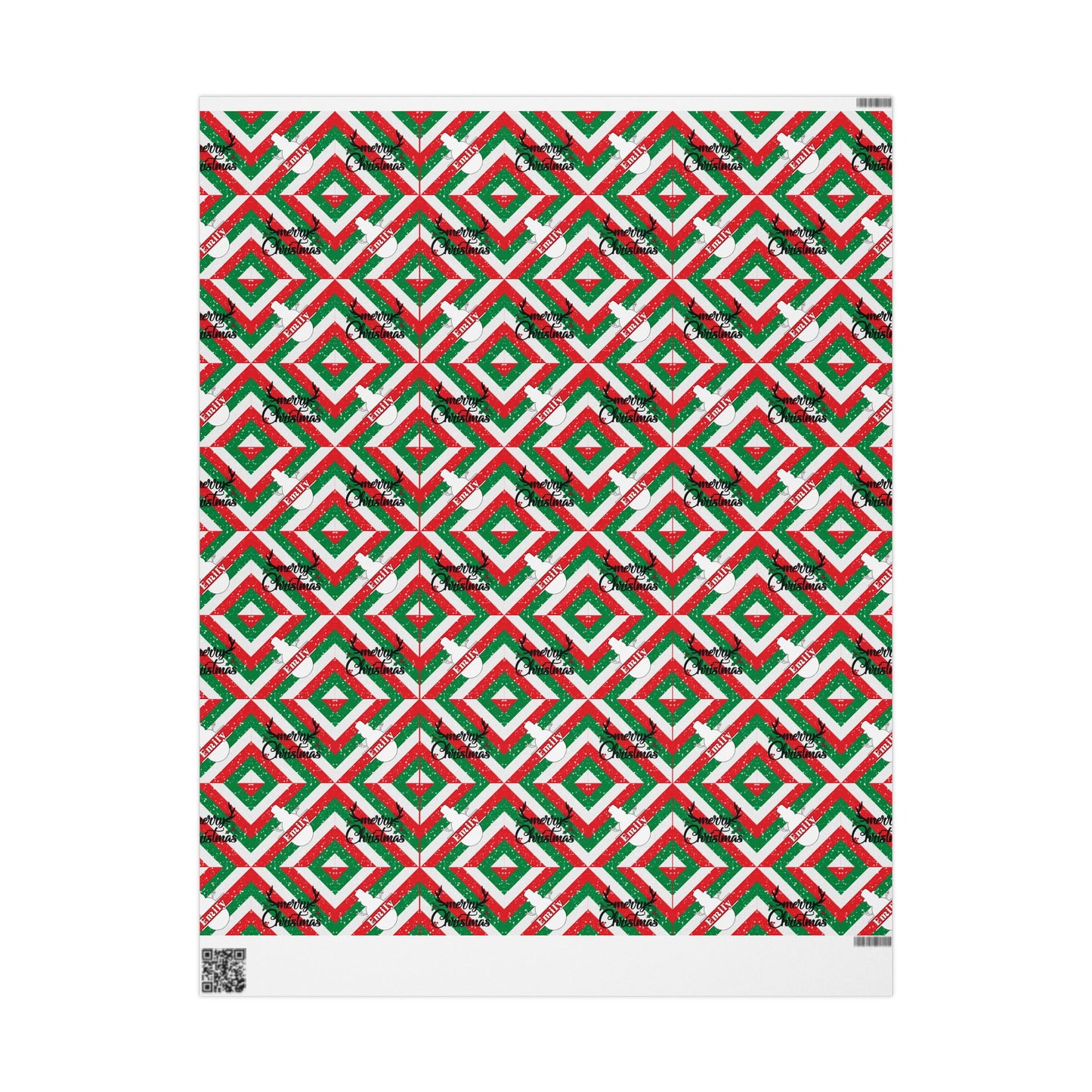 Red, White, & Green Snowman Custom Name Wrapping Paper (Emily)
