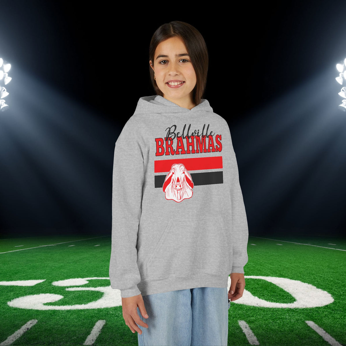 Ballville Brahmas w/Mascot & Stripes Youth Heavy Blend Hoodie