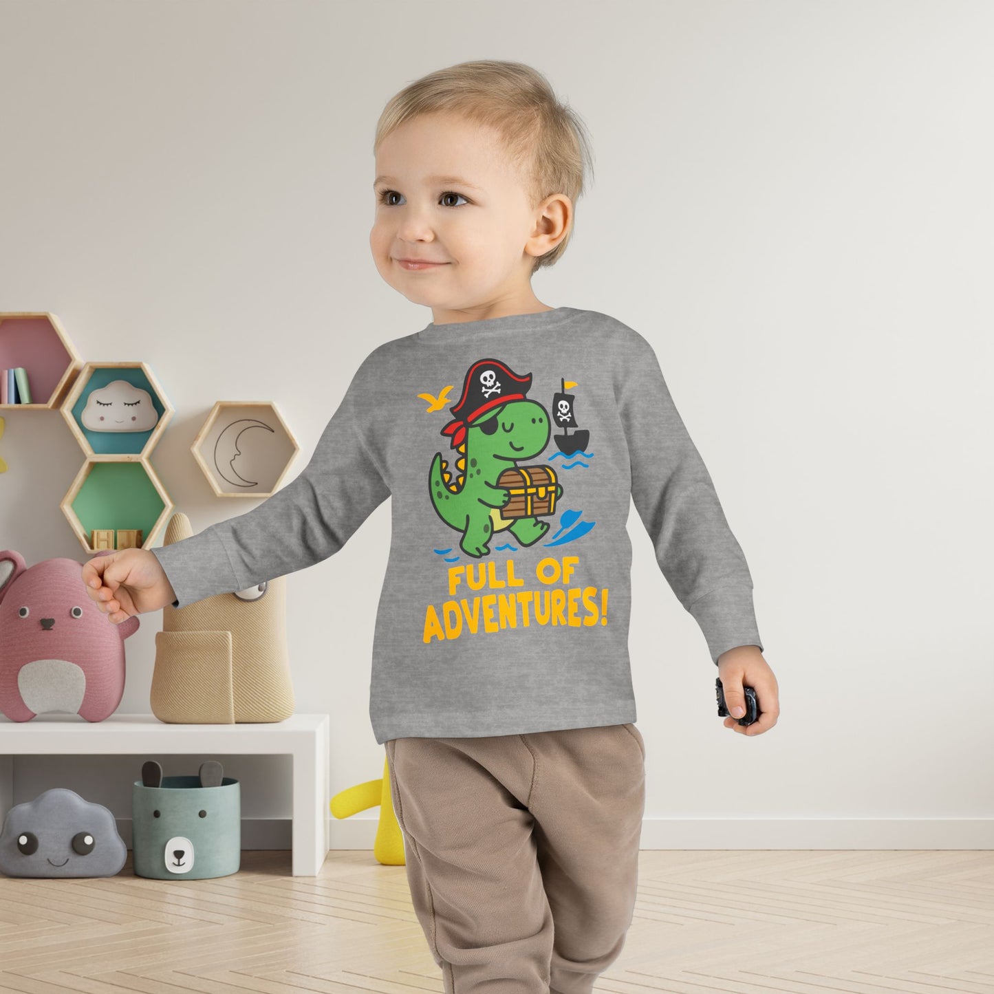Full of Adventures (Dinosaur Pirate) Toddler Long Sleeve Tee