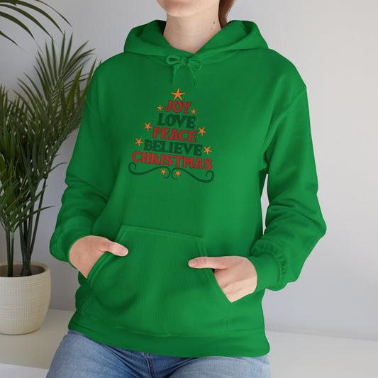 Joy Love Peace Believe Christmas Adult Heavy Blend™ Hooded Sweatshirt