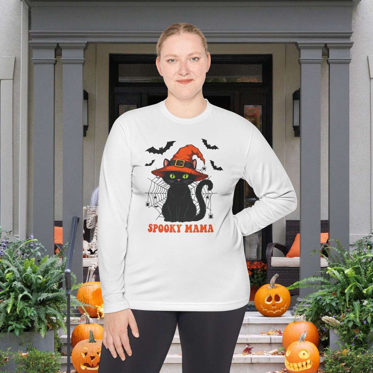 Spooky Mama (Black Cat) Adult Long Sleeve Tee