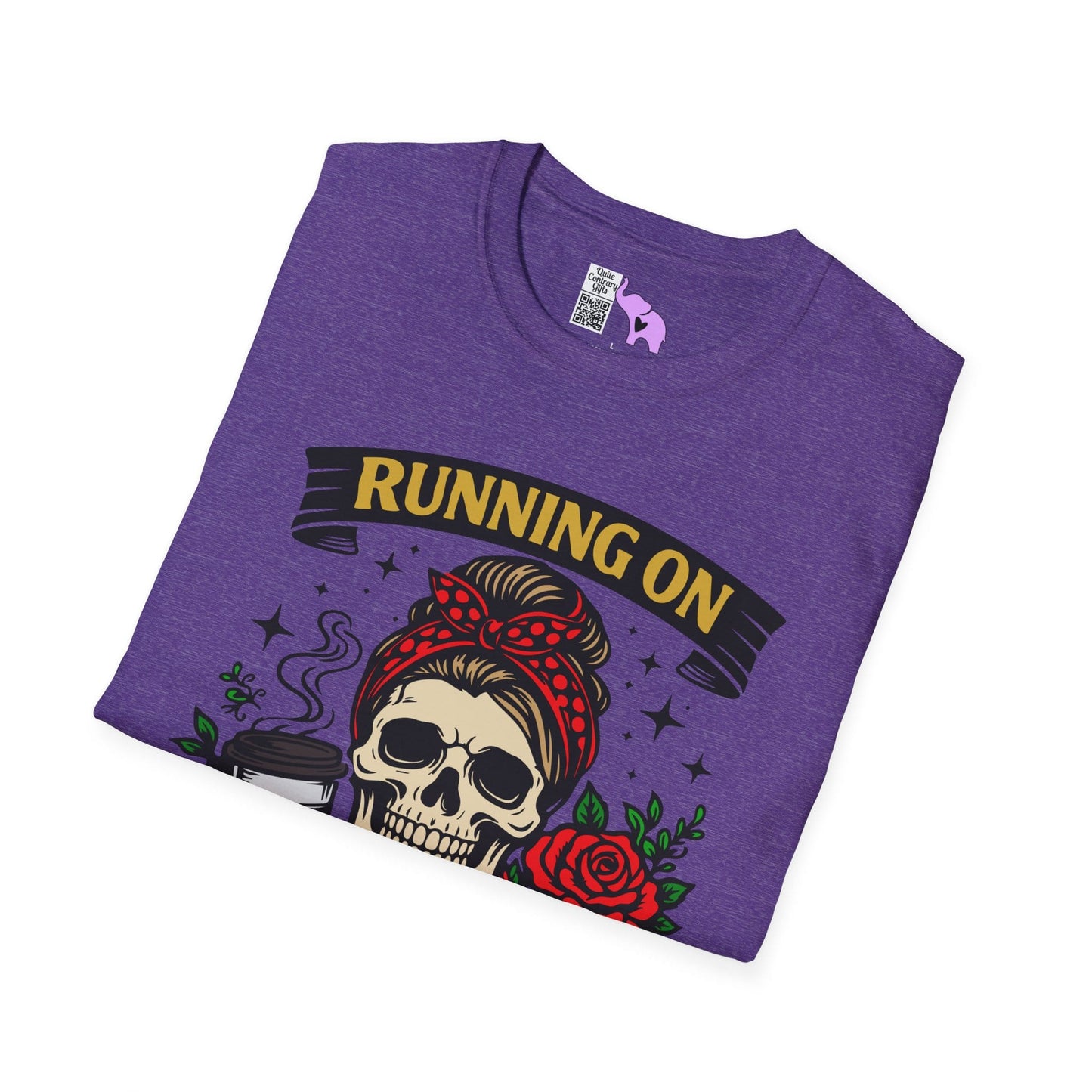 Running on Caffeine and Sarcasm (Roses) Adult T-shirt