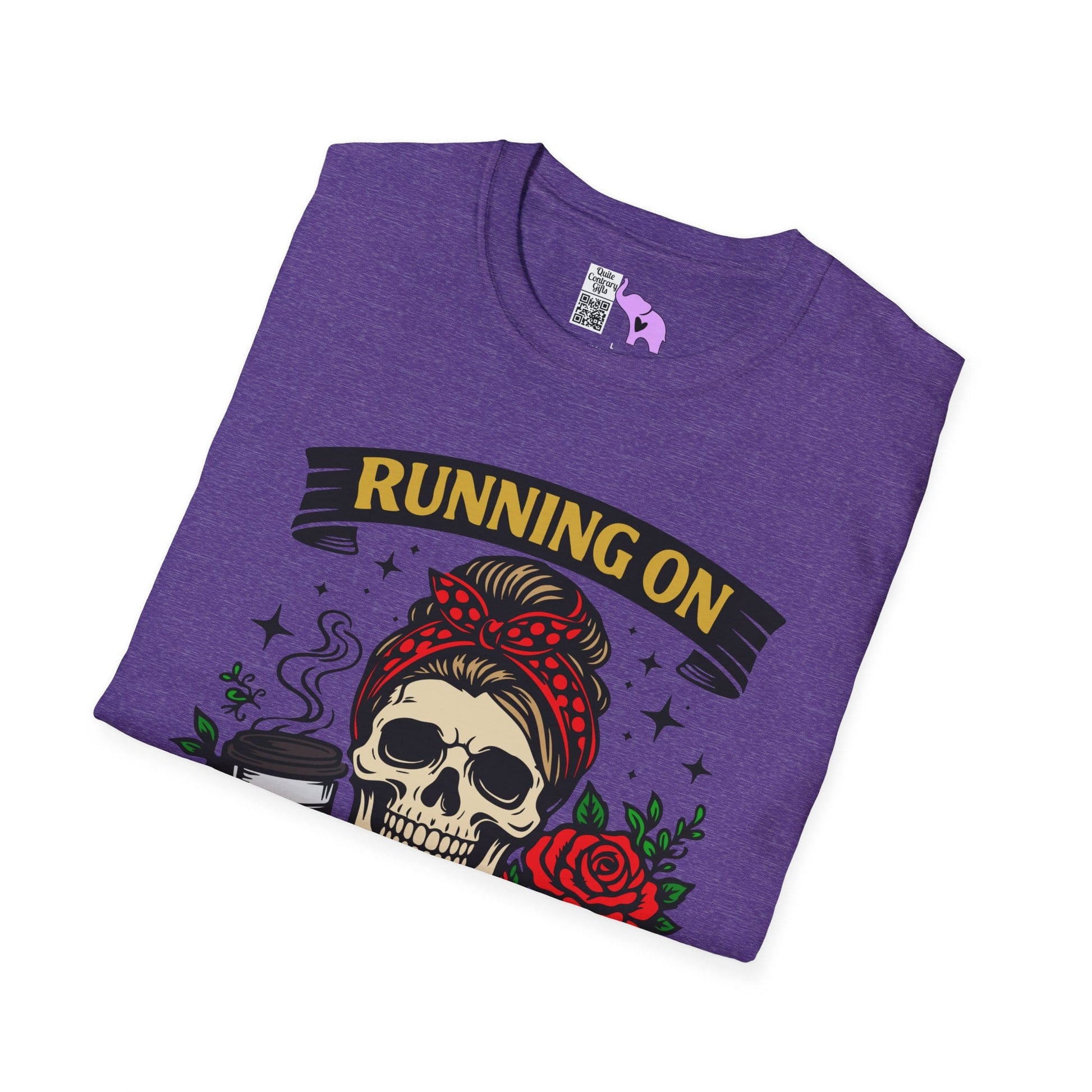 Running on Caffeine and Sarcasm (Roses) Adult T-shirt