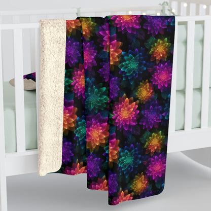 Neon Lotus Blooms Fleece Blanket