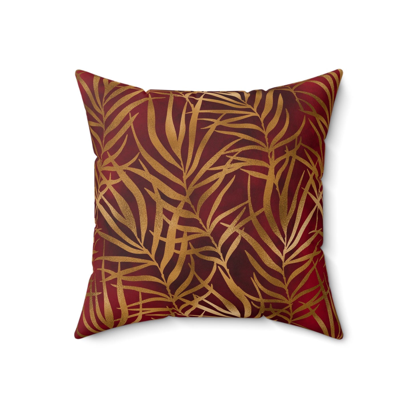 Crimson Palm Veil Throw Pillow