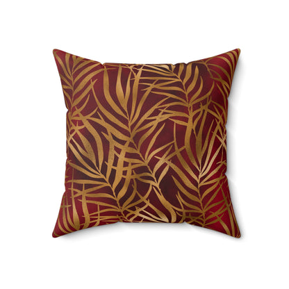 Crimson Palm Veil Throw Pillow
