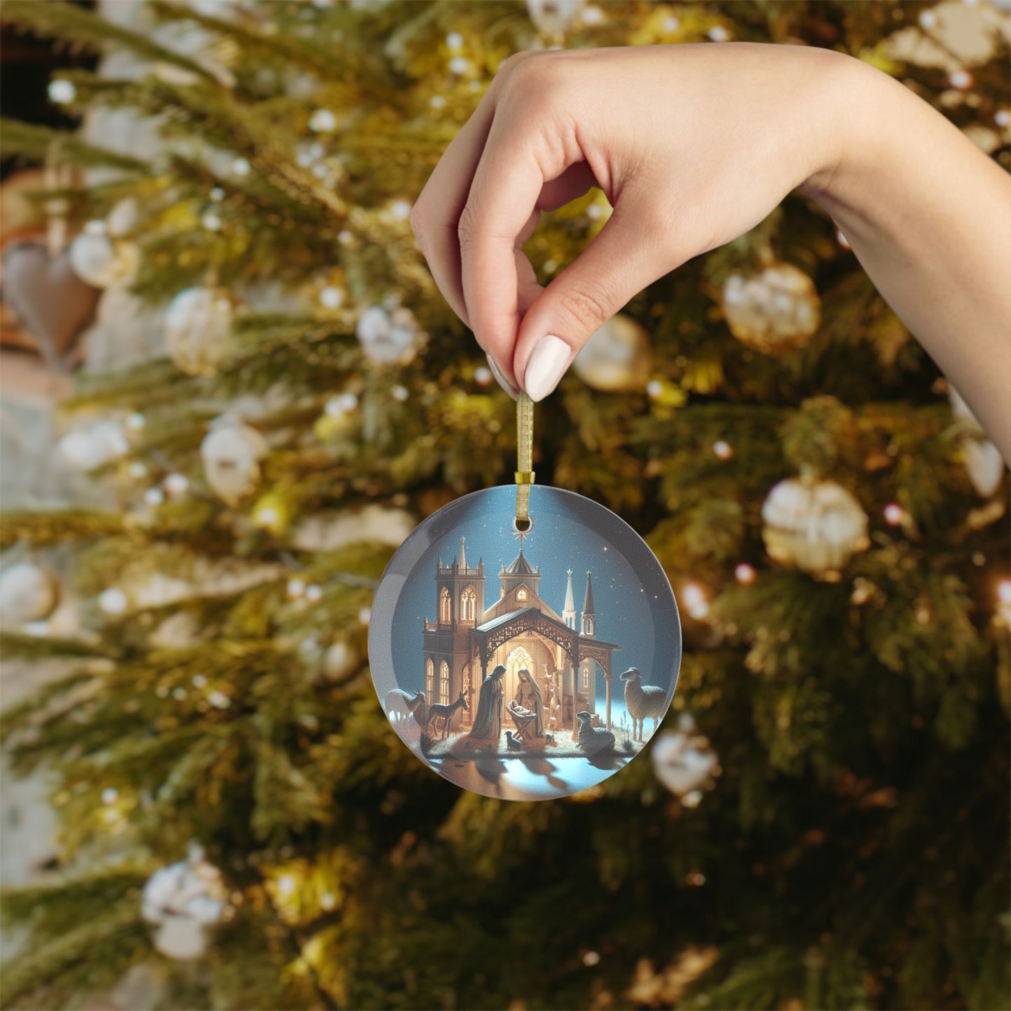 Beautiful Nativity Glass Ornament