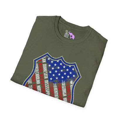 Badge-Shaped American Flag w/States Adult T-Shirt