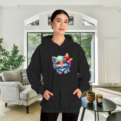 Cute Colorful Kitten w/Butterfly Heavy Blend™ Hooded Sweatshirt