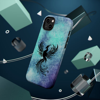 Phoenix Silhouette Over Teal Nebula MagSafe® Compatible Tough Case for iPhone