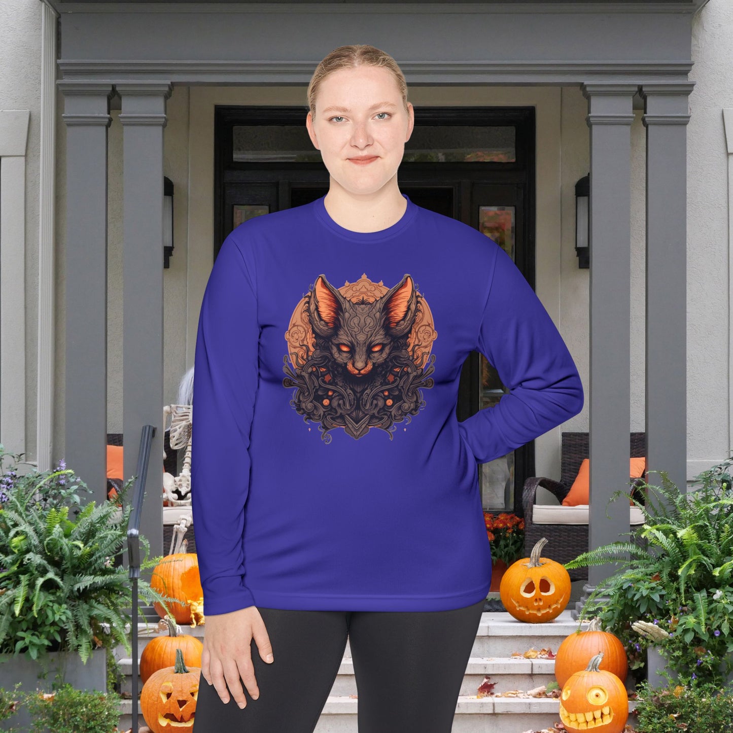 Creepy Bats Over Moon 12 Adult Long Sleeve Tee