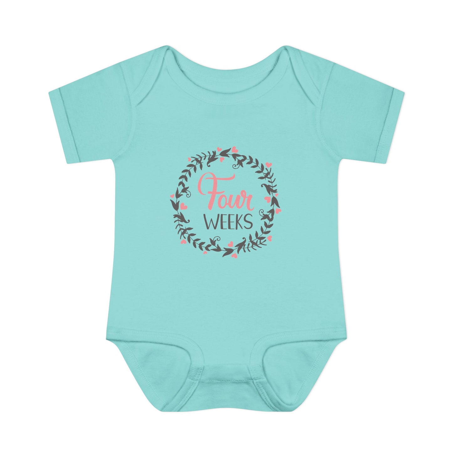 Pink Milestone Wreath Onesie-Four Weeks