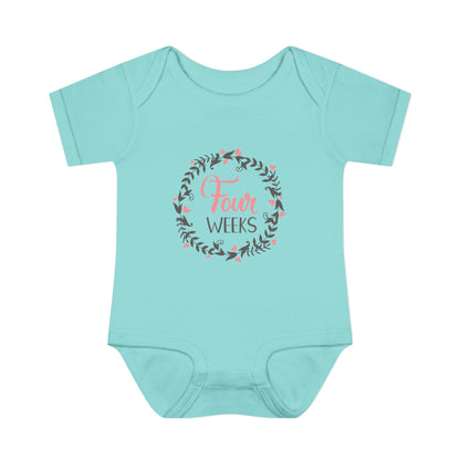 Pink Milestone Wreath Onesie-Four Weeks
