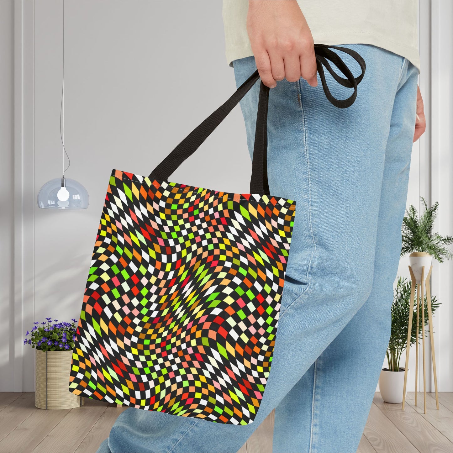 Warped Yellow/Green Checkered Canvas Tote Bag