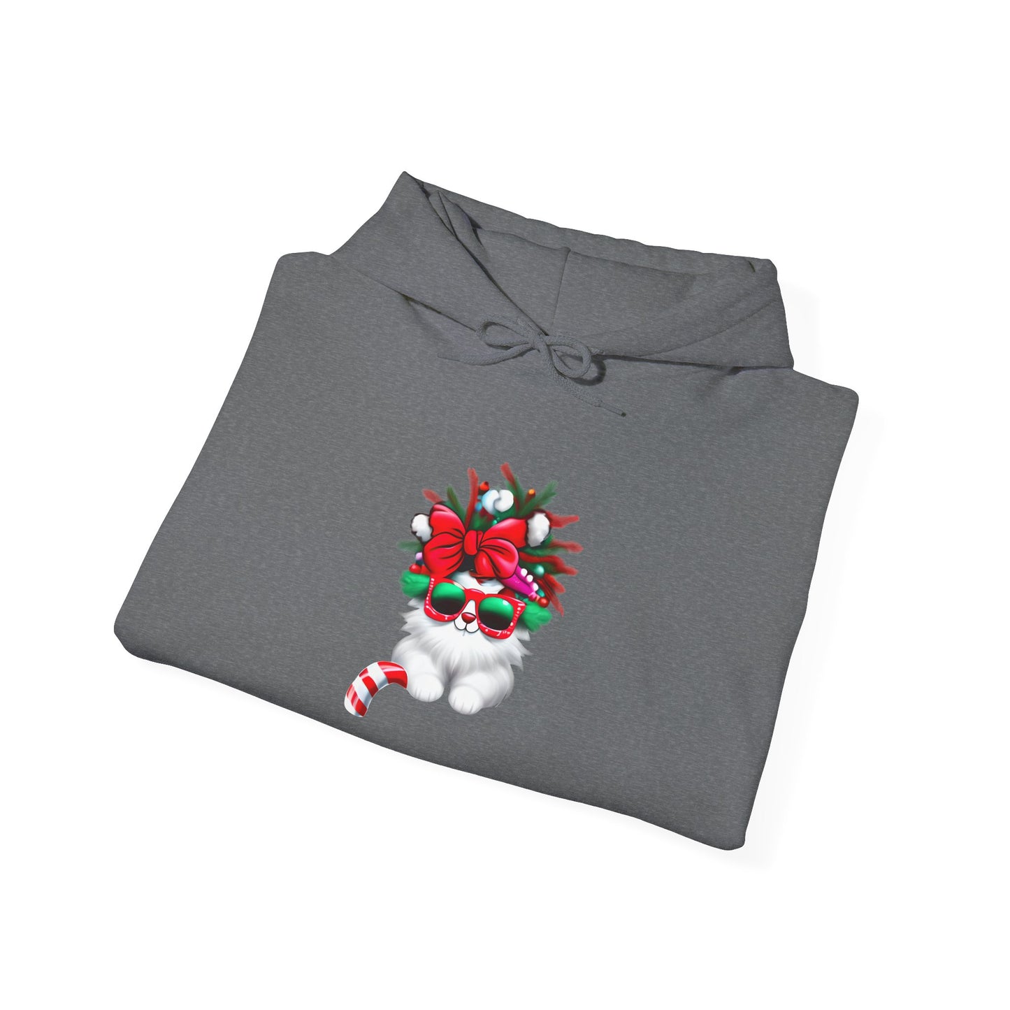 White Candy Cane Kitten Adult Heavy Blend™ Hoodie