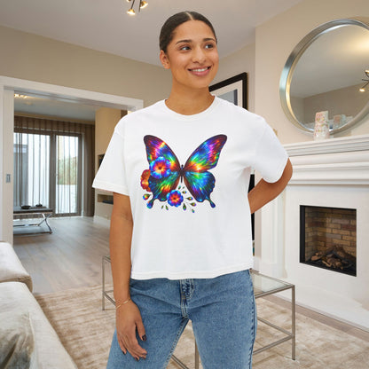 Colorful Butterfly & Flowers Women's Boxy Tee