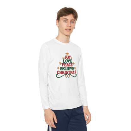 Joy Love Peace Believe Christmas Youth Long Sleeve Tee