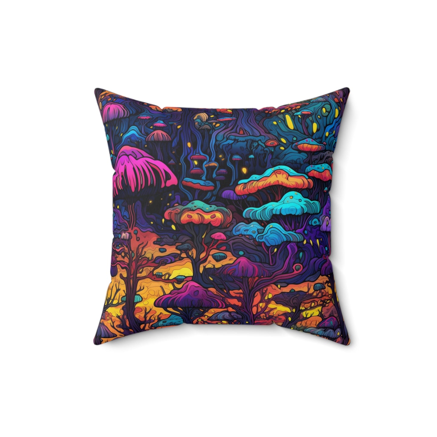 Psychedelic Spore Forest Throw Pillow