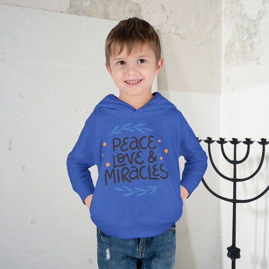 Hanukkah Peace Love & Miracles 2 Toddler Pullover Fleece Hoodie