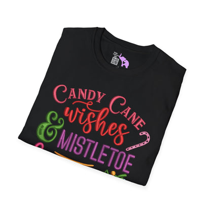 Candy Cane Wishes & Mistletoe Kisses Adult T-shirt