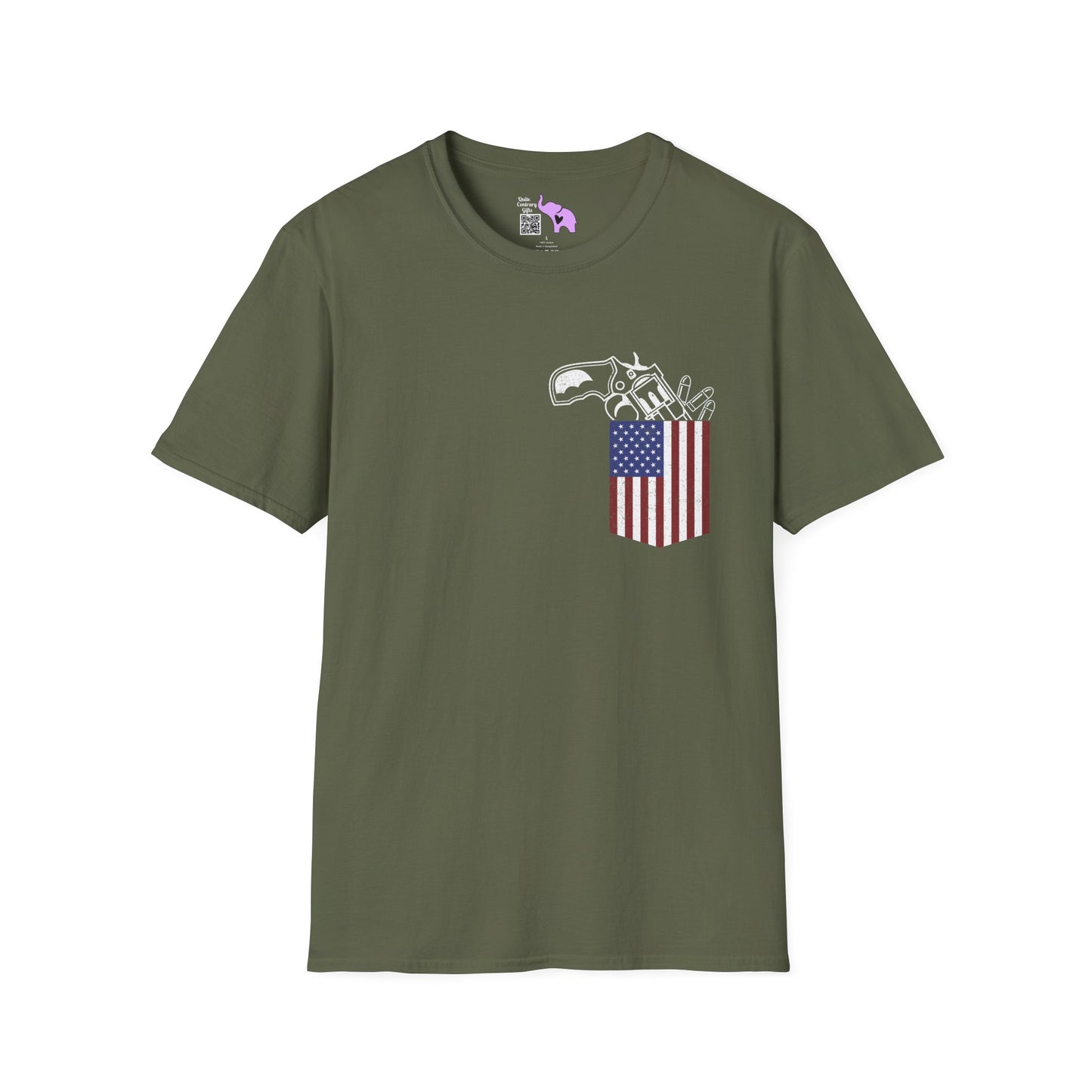 American Flag Pocket Gun Adult T-shirt