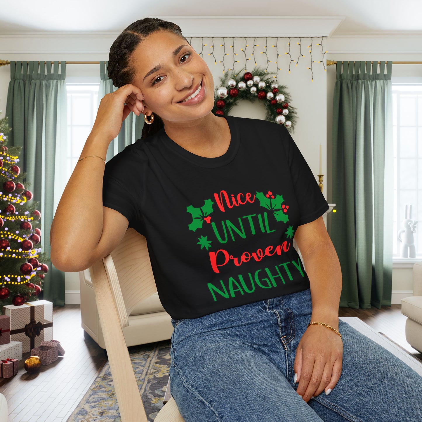 Nice Until Proven Naughty Adult T-shirt